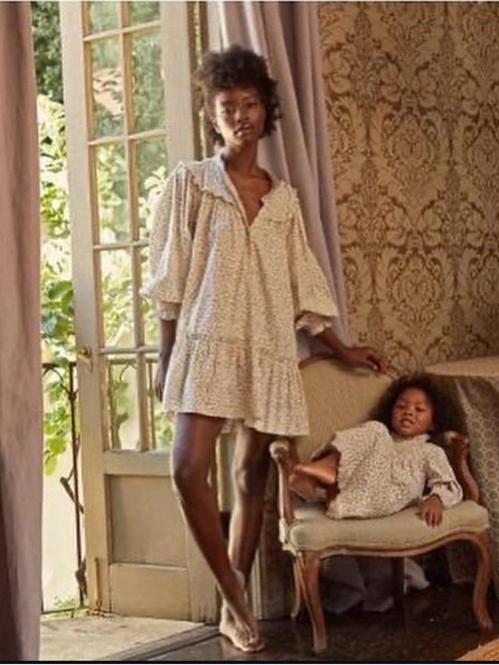 Doen Cream Floral Ruffled Nightgown